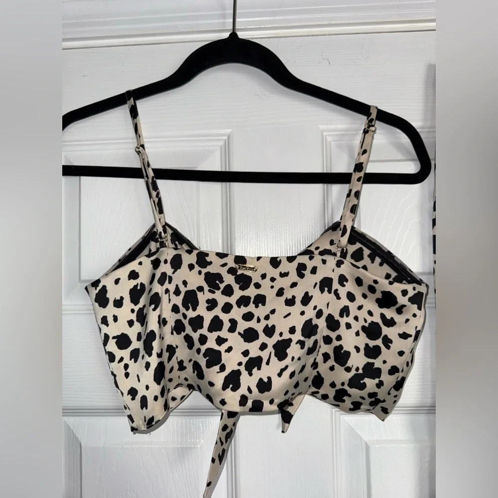 BEACH BUNNY SET Leopard Print Ramsey Slit Leg Wide Pant + Eastyn Tie Tank Top SM - Picture 4 of 16